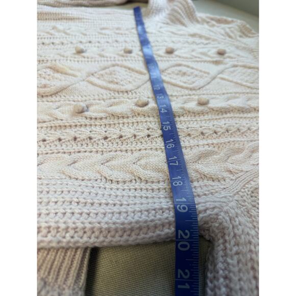J. Crew Wool Blend Chunky Cable Azra Pom Sweater Women L Cream Ivory Cottagecore - Picture 7 of 7